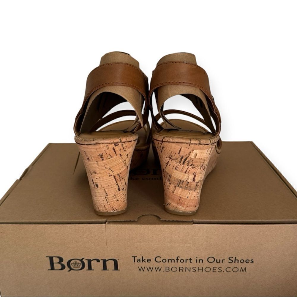 Born Lenore Platform Wedge Tan Leather Sandal Size 11M - Picture 3 of 7